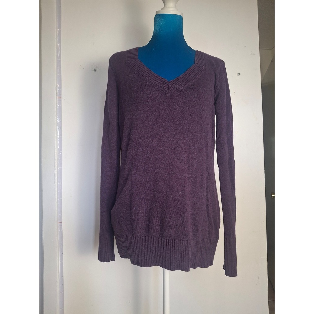 Mossimo Supply Co Womens Purple V-Neck Cotton Knit Sweater XL Long Sleeve
